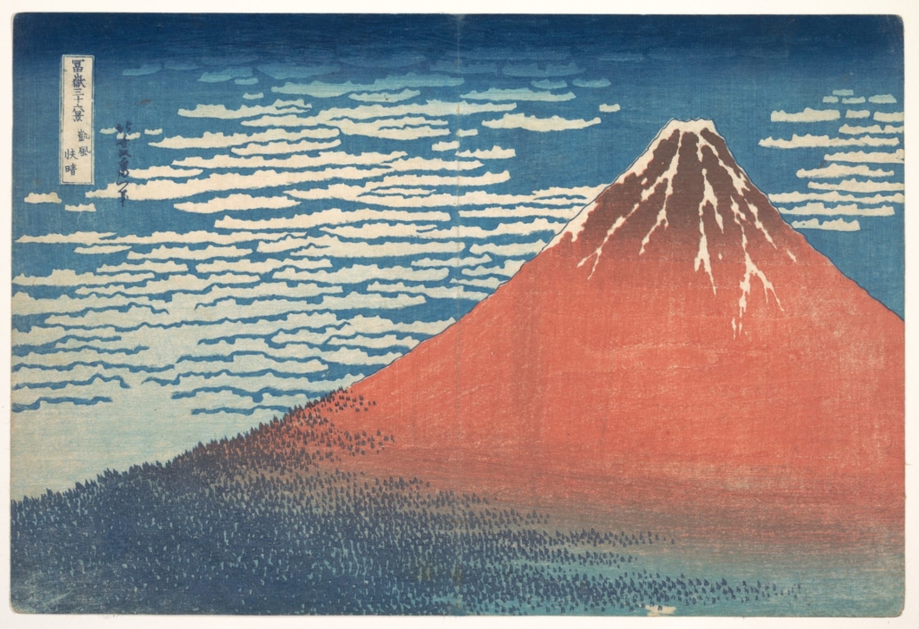 "Roter Fuji" aus der Serie "36 Ansichten des Berges Fuji" von Katsushika Hokusai. © The Metropolitan Museum of Art